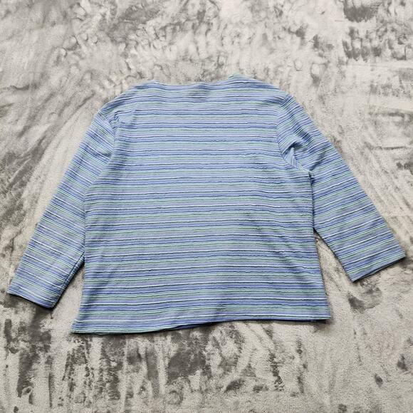 Vintage Sun Moda Top Womens XL Blue Green Striped Textured Knit Cotton Pullover - Picture 3 of 8